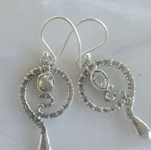 Gem Snake Earrings with Quartz Gemstone, Artesan, Set In SS